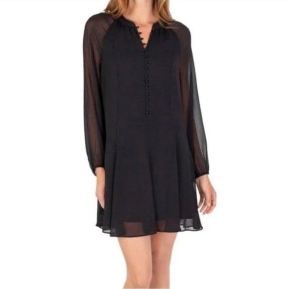Joie Balloon Sleeve Mini Dress Caviar Black Size Small Sheer Tag Attached Layers - Picture 1 of 13